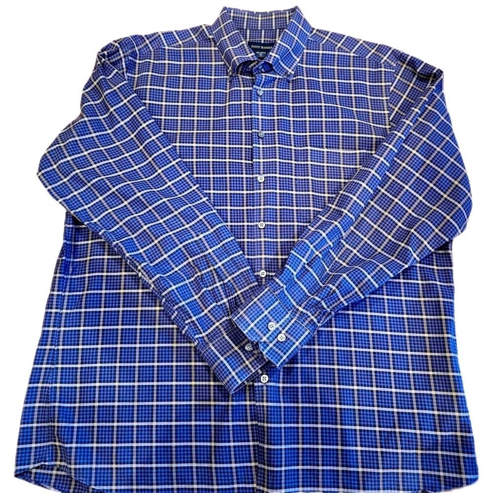 Scott Barber Men's XL Purple Black Plaid Button Down Shirt 100% Cotton L/S Sport